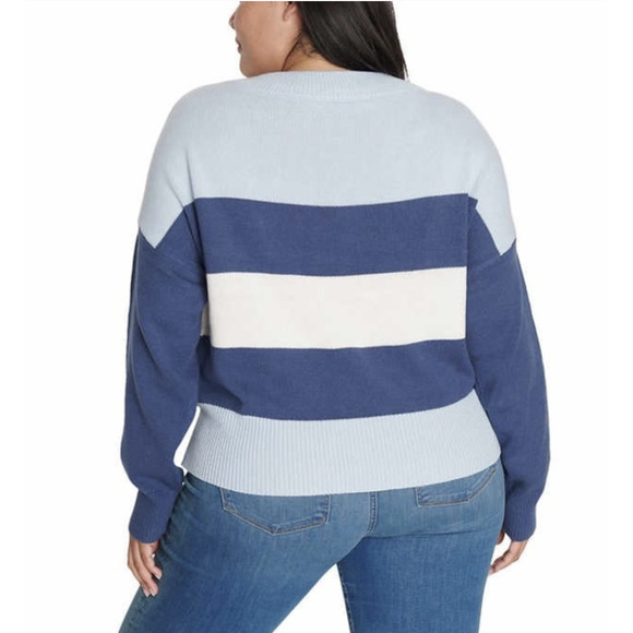 Lucky Brand Women’s Colorblock Knit Sweater Soft Hand Feel Blue Striped XL NWT - Picture 5 of 9